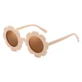 Fashionable beige flower-shaped sunglasses for children with brown round lenses - Kids / C18 Matte Cream Frame Brown Lens