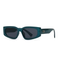 Retro teal rectangular sunglasses with thick frames and gold metal accents for women - Blue