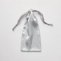 Silver satin drawstring pouch with silk ribbon for eye mask or jewelry storage - Silver