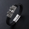 Bracciale punk da uomo in pelle nera intrecciata con ciondolo ragno in acciaio inox - Color Acciaio