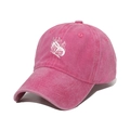 Washed rose red cotton baseball cap with white butterfly flame embroidery - Rose Red