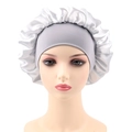 Silver satin hair bonnet for women featuring an elastic wide band for night sleeping - One Size / Silver