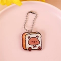 Cute Capybara acrylic keychain charm in toast bread costume with silver ball chain - Capybara Toast Style