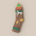 Brown mink velvet winter sock featuring a green Christmas tree pattern and white ribbon bow - One Size / Coffee Star