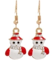 Christmas snowman drop earrings with red enamel hat and sparkling rhinestone scarf - Rhinestone Scarf Snowman (EHMT-027HJ-JS)