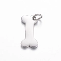 Polished silver bone-shaped stainless steel pendant charm with small hanging ring - Bone / Steel