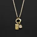 14K gold plated titanium steel necklace with letter Y tag and square zircon pendant - Letter Y (XNL0116)