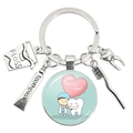 Silver dental care keychain with toothpaste brush and floss charms for dental gift - Heart Tooth Health (22)