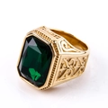 Elegant gold stainless steel ring with a large rectangular green gemstone inlay - US 7 / Gold Green