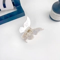 Elegant white butterfly hair claw clip with pearlescent marble texture acetate finish - 5.5cm / Water Wave White