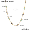 Titanium steel necklace with green and grey natural stone beads and 40+5cm chain specs - Black and Green Natural Stone Necklace