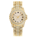 Luxurious gold-tone quartz watch for women fully iced out with sparkling crystals - Gold