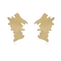 French vintage 18K gold-plated irregular jasmine earrings with pearl and striped texture - Gold Striped Wing Stud Earrings (1 Pair)