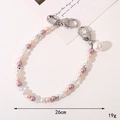 Natural shell pearl phone charm strap in pink and purple beads, 26cm handmade chain - Pink Multi (K3705)