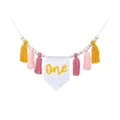 Boho first birthday high chair banner with wooden beads and colorful yarn tassels - Tassel Banner / Pink Series