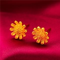 Gold plated brass sunflower stud earrings with matte and polished texture details - Style 10 Sunflower Stud Earrings (1 Pair With Backs)