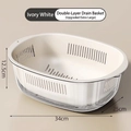 Extra-large ivory white double-layer drain basket with transparent outer basin, 34cm size - Ivory White - Extra Large Single Set