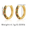 Detail view of 18K gold plated hoop earrings with three rows of colorful zircon stones - Three-Row Colorful Zirconia Hoop (KE0473-1)
