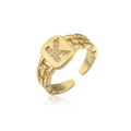 Detail of adjustable gold ring with Zirconia letter K and belt buckle strap band - Letter K