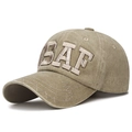Khaki washed cotton baseball cap with vintage USAF 3D embroidery and distressed finish - Adjustable / Beige