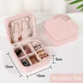 Pink PU leather square jewelry travel case with zipper closure and storage slots - Zipper Style / Pink