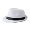 Klassieke witte strooien fedora hoed met zwart lint en korte rand voor de zonwering - M (56-58cm) / Wit