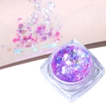Sparkling purple glitter gel with star and heart shapes in a square jar for makeup - Phantom Purple