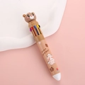 Brown 10-color shuttle ballpoint pen featuring a cute 3D cartoon bear topper - Bear - Coffee