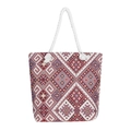 Ethnic style large canvas tote bag with colorful geometric patterns and white rope handles - Red Geometric Totem