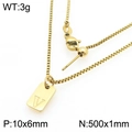 Gold plated stainless steel square pendant necklace featuring engraved letter V - Gold Letter V Style (KN293714-Z)