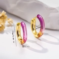 Chic 17mm gold-plated hoop earrings with purple gradient resin inlay and dimensions - EH733 Purple Contrast Earrings