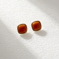 Chic geometric square earrings in amber caramel color with elegant gold plated borders - Brown