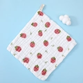 Soft white cotton baby gauze square towel with vibrant red strawberry pattern - Aibei Strawberry