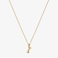 Close-up of golden letter I pendant with organic branch texture and small diamonds - 925 Silver / Gold - Letter I