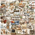 50pcs Cartoon Home Art stickers set, waterproof PET decals for DIY journals and laptops - Home Life Theme