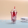Detail of Christmas double-layer plastic straw cup with Santa Claus and colorful beads - 450ml / Red-Style 2 (Santa Claus)
