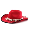 Detail of red cowboy hat featuring shell and wooden bead braided band with black edge stitching - M(56-58cm) / Stitched Red