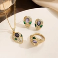 Golden snake jewelry set with purple crystals and sparkling stones for women - Snake Head Design Style Gold (Necklace+Earrings+Ring) (8918) / Gold
