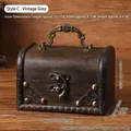 Vintage distressed gray wooden jewelry box with antique metal handle and buckle - Style C - Distressed Gray