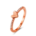 Elegant rose gold heart ring featuring a polished center and pavé cubic zirconia band - Rose Gold Solid Heart Ring (A-331)