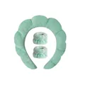Detailed view of mint green plush spa headband and matching absorbent wrist washbands - Headband Wristband Set / Mint Green