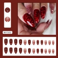 Almond shaped press-on nails with 3D red roses, glitter gradients, and 24pc set variety - W1502 Blood Romance (Glue Style)