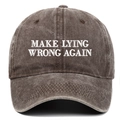 Detail of Make Lying Wrong Again white embroidery on brown washed cotton baseball cap - One Size / Coffee