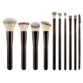 10-teiliges professionelles Make-up-Pinsel-Set mit Holzgriffen und Synthetikborsten - 10-teiliges Set / Kaffeebraun