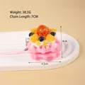 Pink realistic waffle cake keychain with artificial fruit details and woven strap - 031 Waffle Cake - Pink / Pink Phone Strap