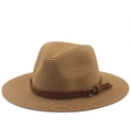 Classic tan raffia fedora with a dark brown leather band and metallic tassel detail - Adjustable / Tan