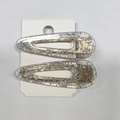 Glittering silver sequins in golden frames set of two acetate drip hair clips for women - Silver Foil