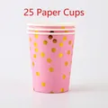 Pack of 25 pink paper cups featuring elegant metallic gold polka dots for parties - Paper Cup