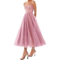 Sparkly pale pink spaghetti strap corset dress with layered A-line sequin skirt - US size 2 (S) / Bottoms / Pink