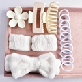 Creamy white hair accessories set with matte clips, velvet headbands, and elastic ties - White (16-Piece Set)
